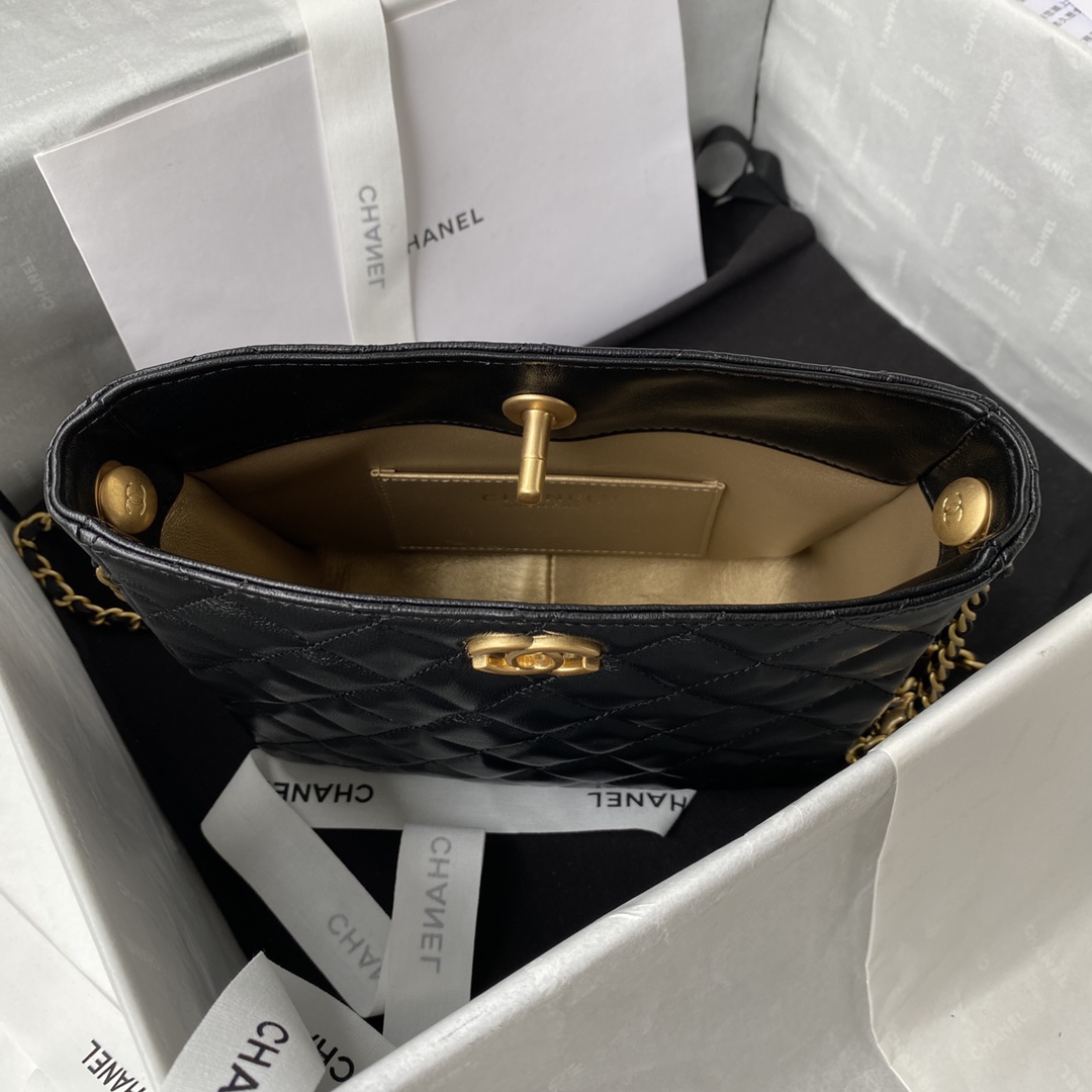 Chanel Hobe Bag Lambskin Gold-Tone Metal Black AS3259