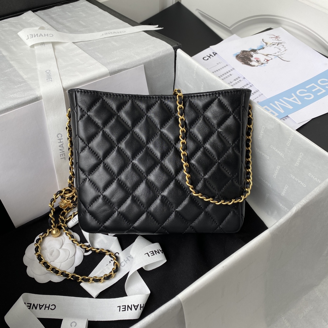 Chanel Hobe Bag Lambskin Gold-Tone Metal Black AS3259