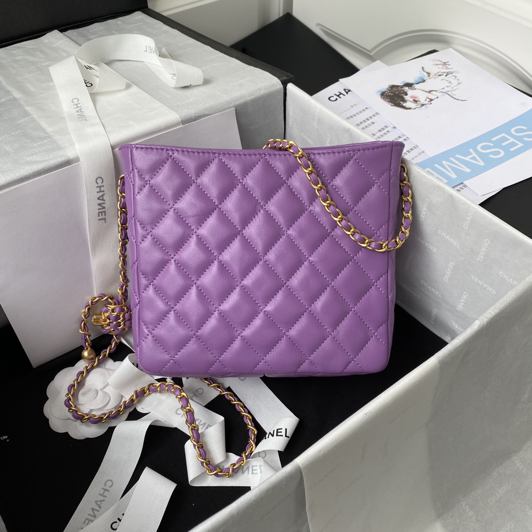 Chanel Hobe Bag Lambskin Gold-Tone Metal PurPle AS3259