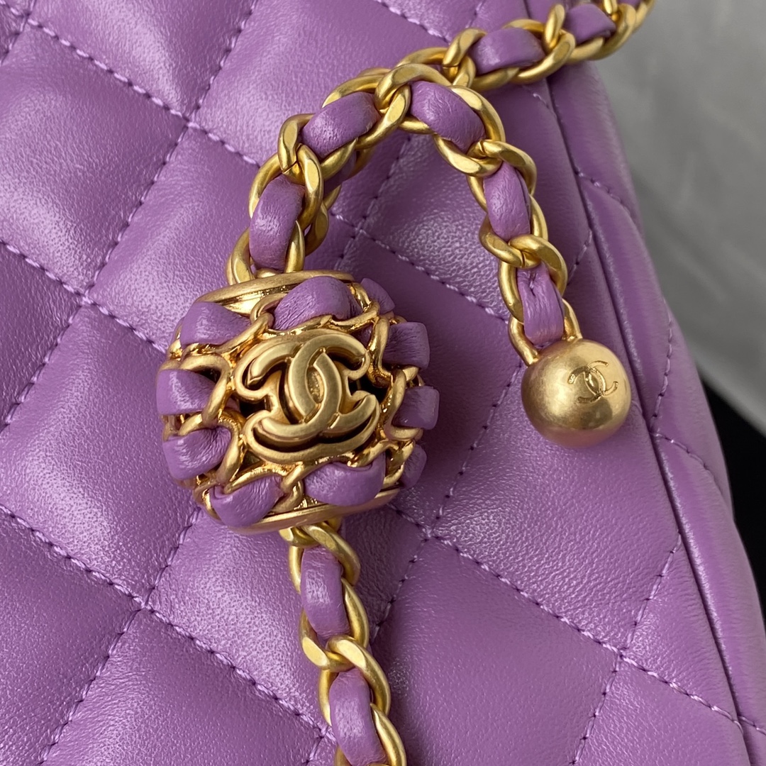 Chanel Hobe Bag Lambskin Gold-Tone Metal PurPle AS3259