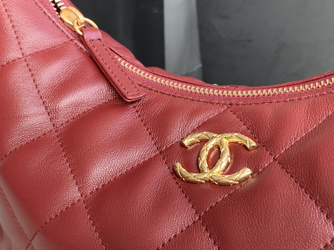 Chanel Hopo Shoulder Bag Lambskin Gold-Tone AS3487 Red