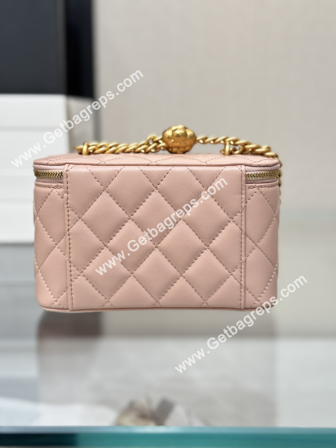 Chanel Large Quilted Vanity Rectangular with Camellia Adjustable Chain Pink