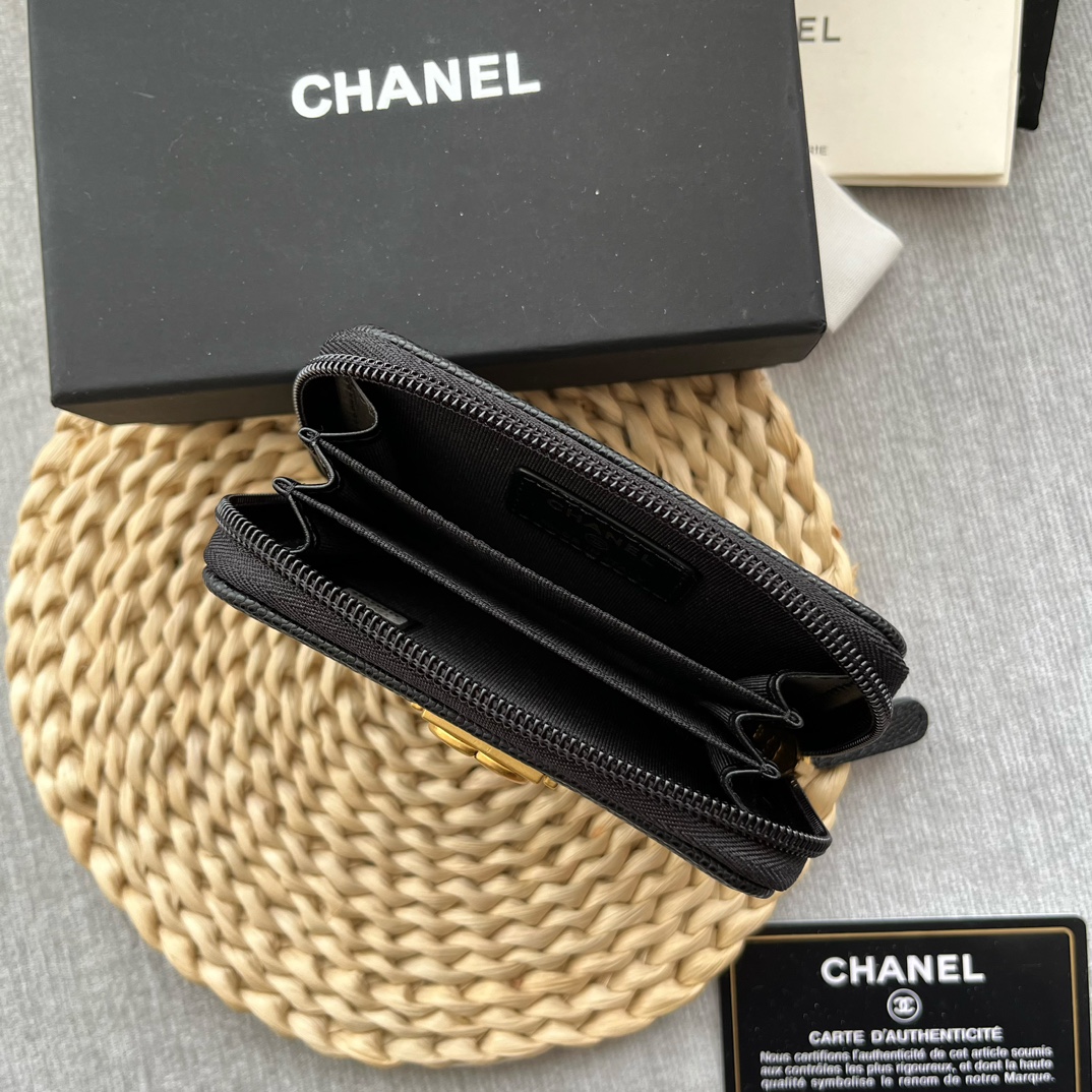 Chanel Leboy Zippy Wallet Grained Calfskin Black