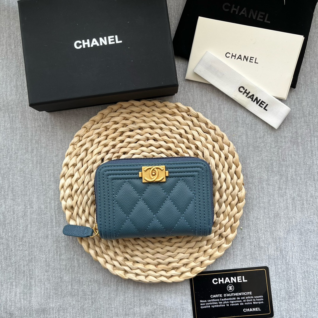 Chanel Leboy Zippy Wallet Grained Calfskin Blue