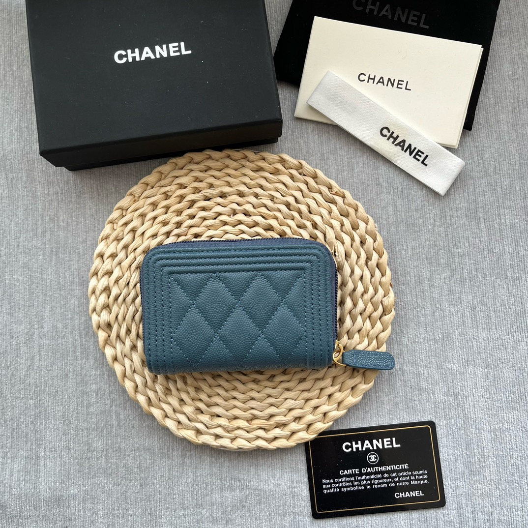 Chanel Leboy Zippy Wallet Grained Calfskin Blue