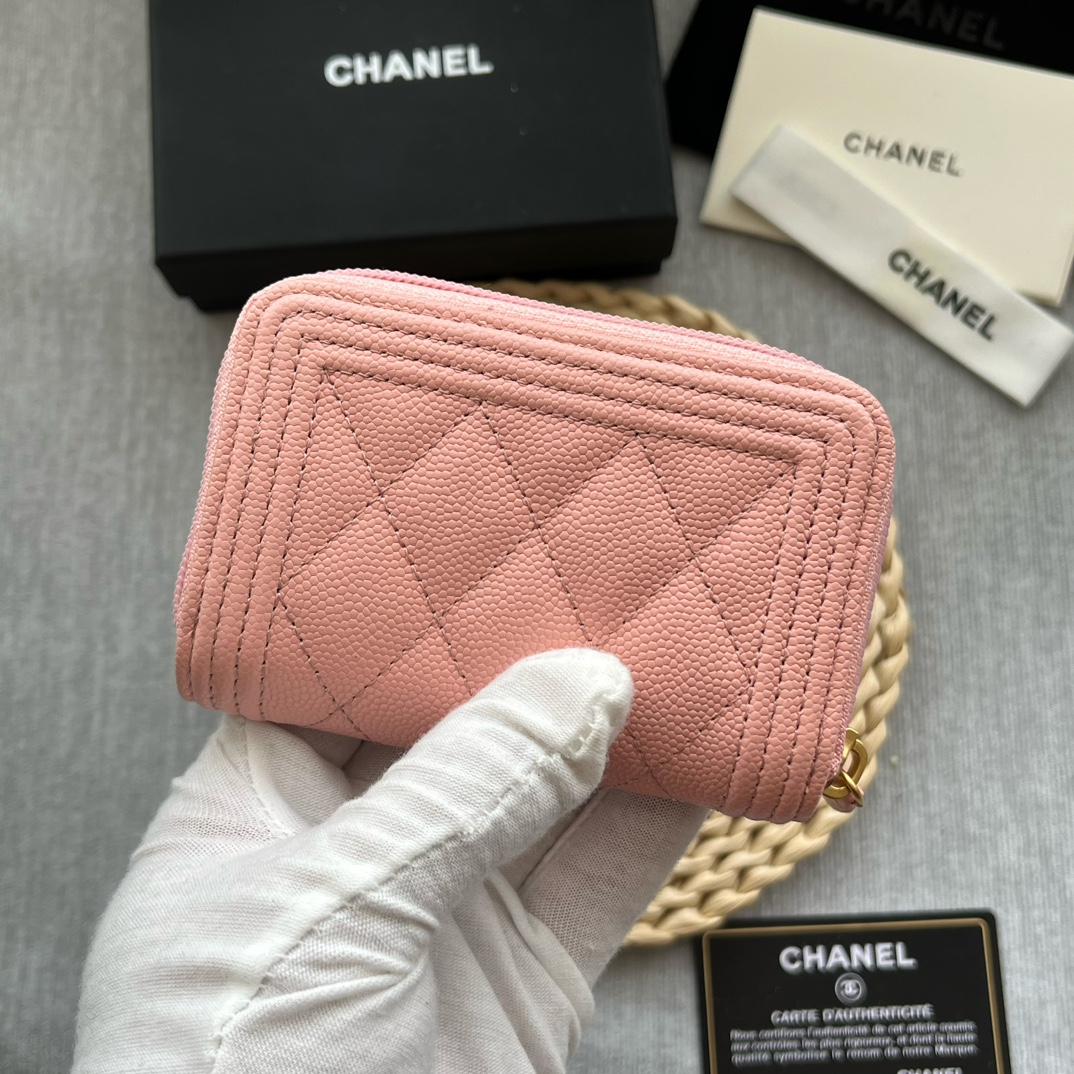 Chanel Leboy Zippy Wallet Grained Calfskin Light Pink