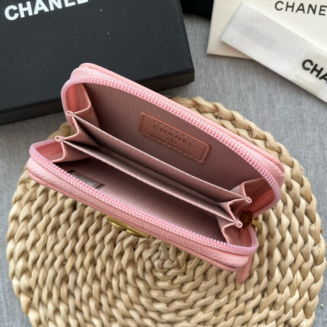 Chanel Leboy Zippy Wallet Grained Calfskin Light Pink