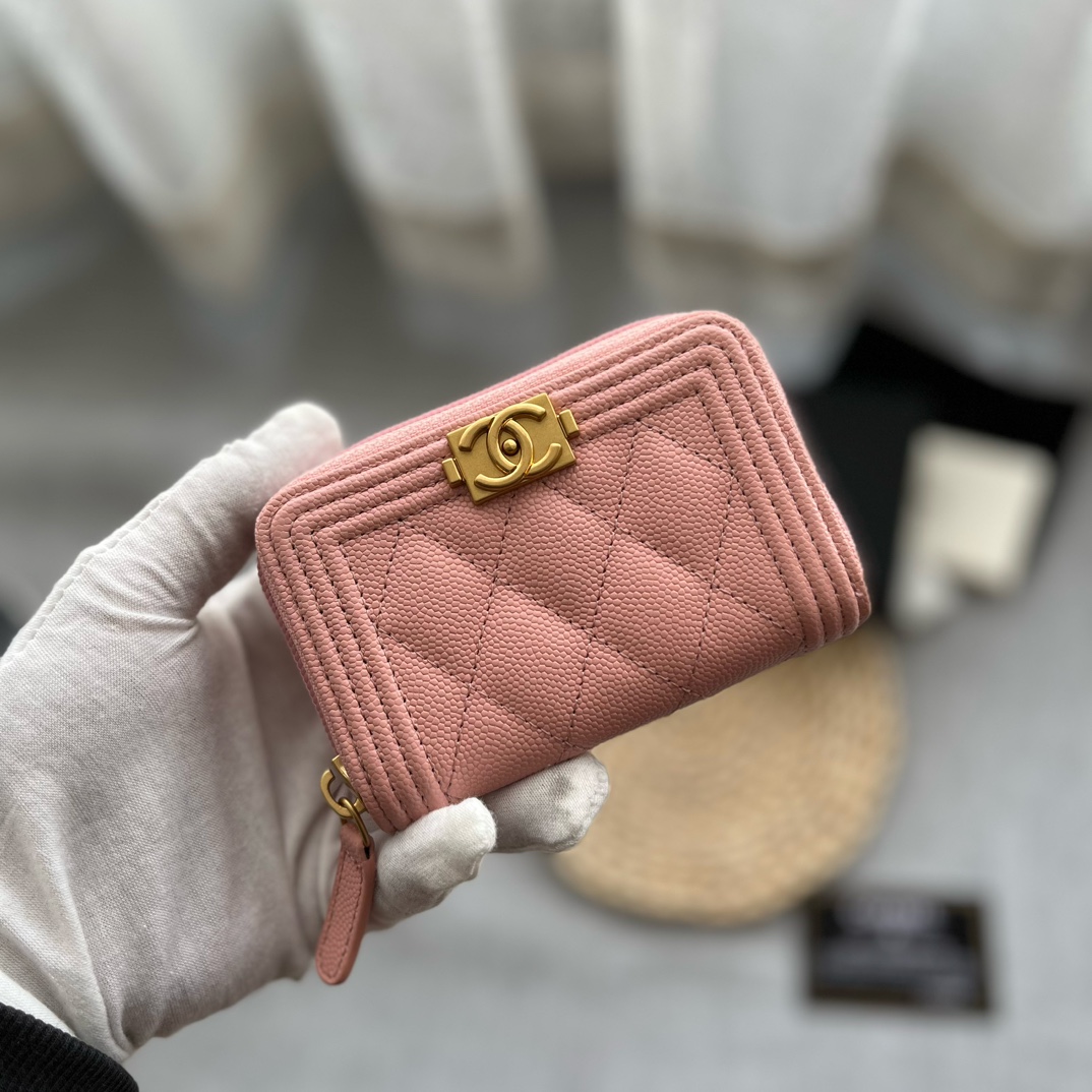 Chanel Leboy Zippy Wallet Grained Calfskin Light Pink