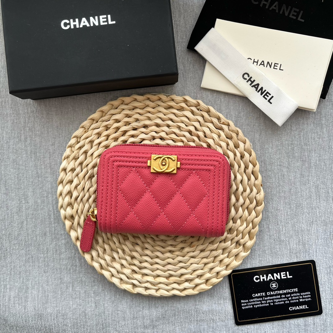 Chanel Leboy Zippy Wallet Grained Calfskin Pink