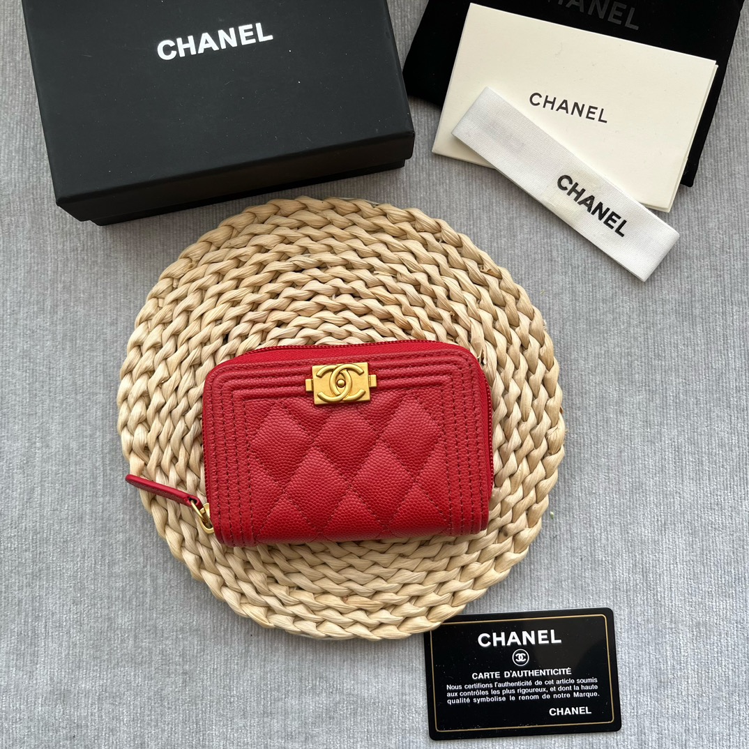 Chanel Leboy Zippy Wallet Grained Calfskin Red