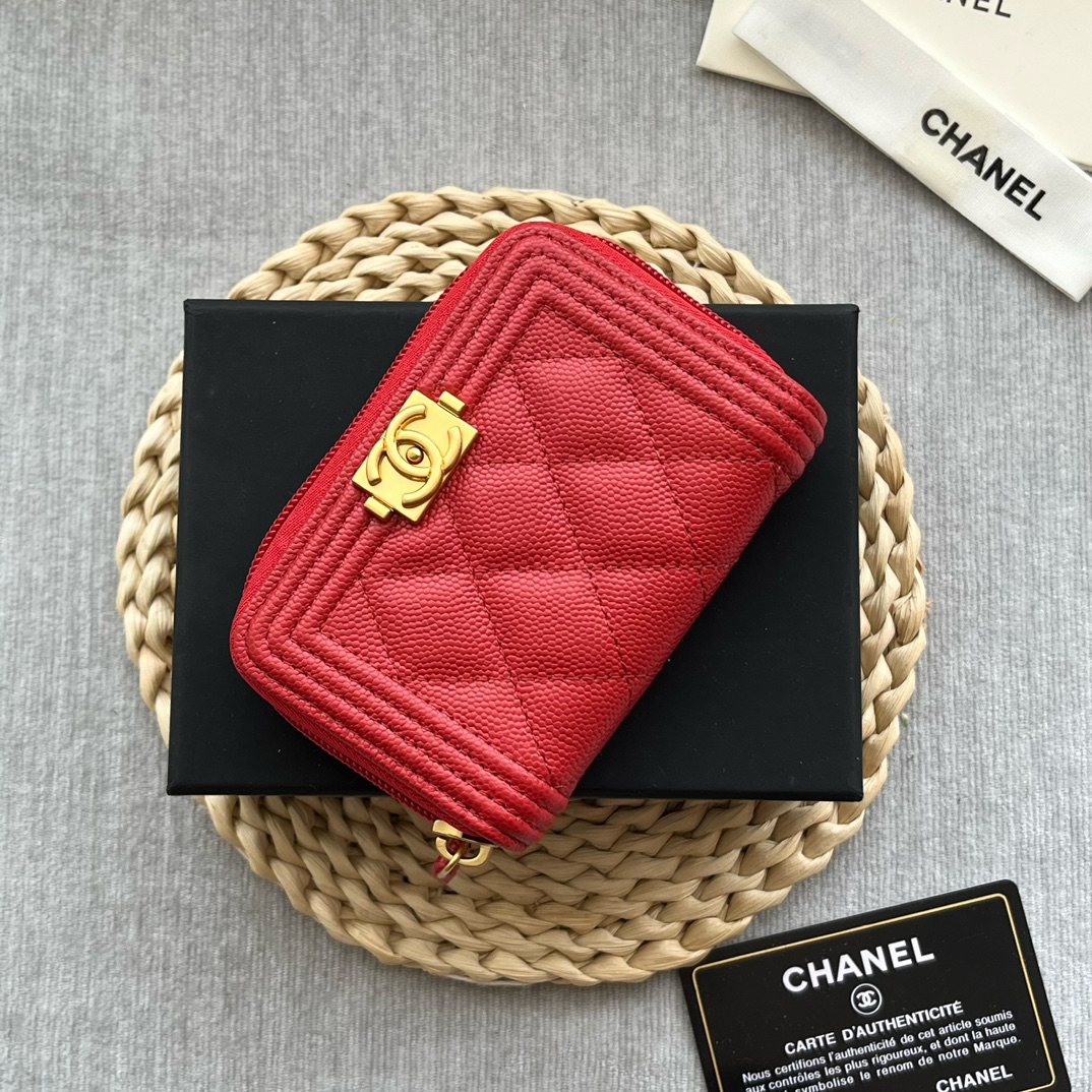 Chanel Leboy Zippy Wallet Grained Calfskin Red