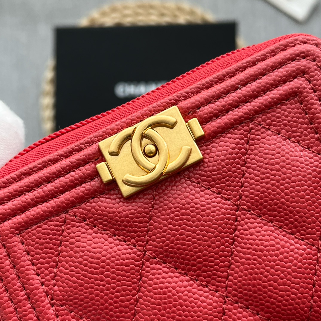 Chanel Leboy Zippy Wallet Grained Calfskin Red