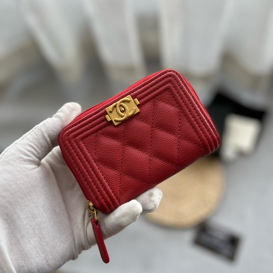 Chanel Leboy Zippy Wallet Grained Calfskin Red