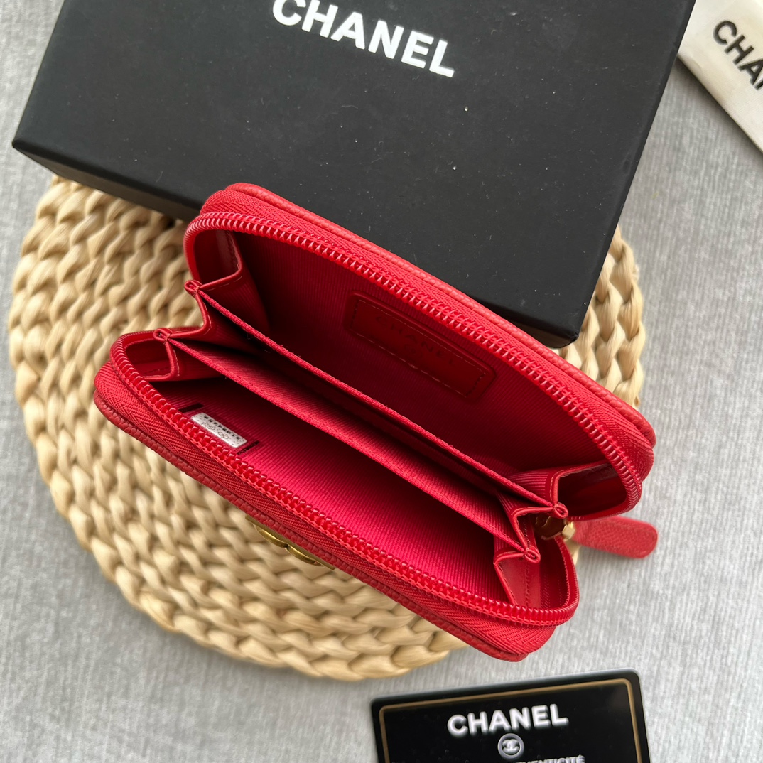 Chanel Leboy Zippy Wallet Grained Calfskin Red