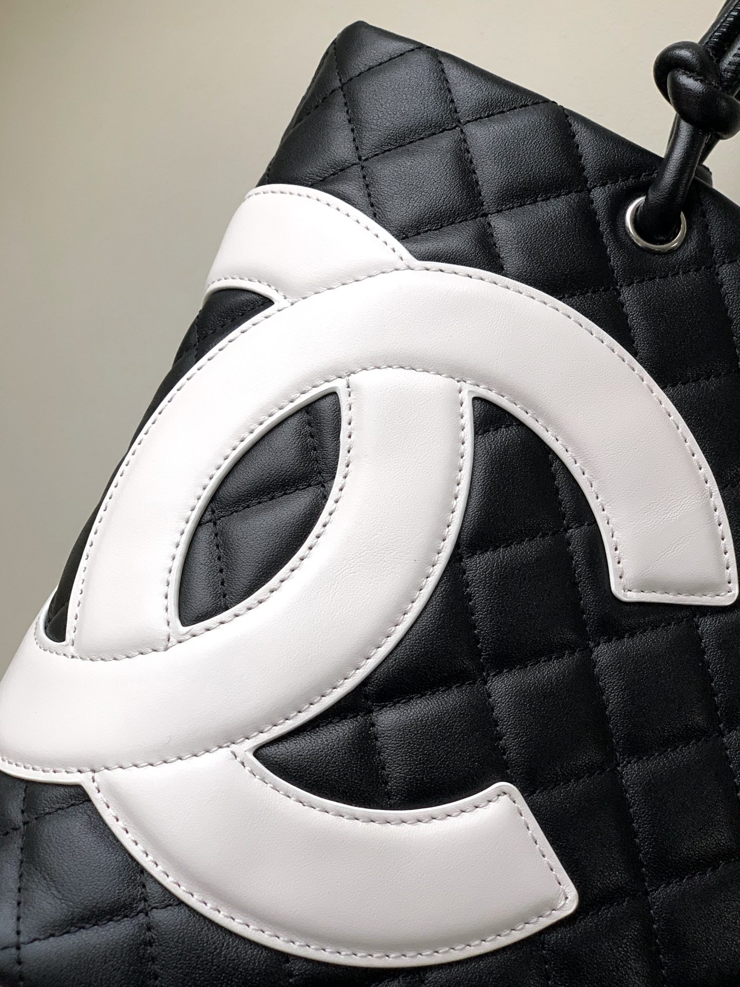 Chanel Ligne Cambon Large Tote Bag Black and White Calfskin