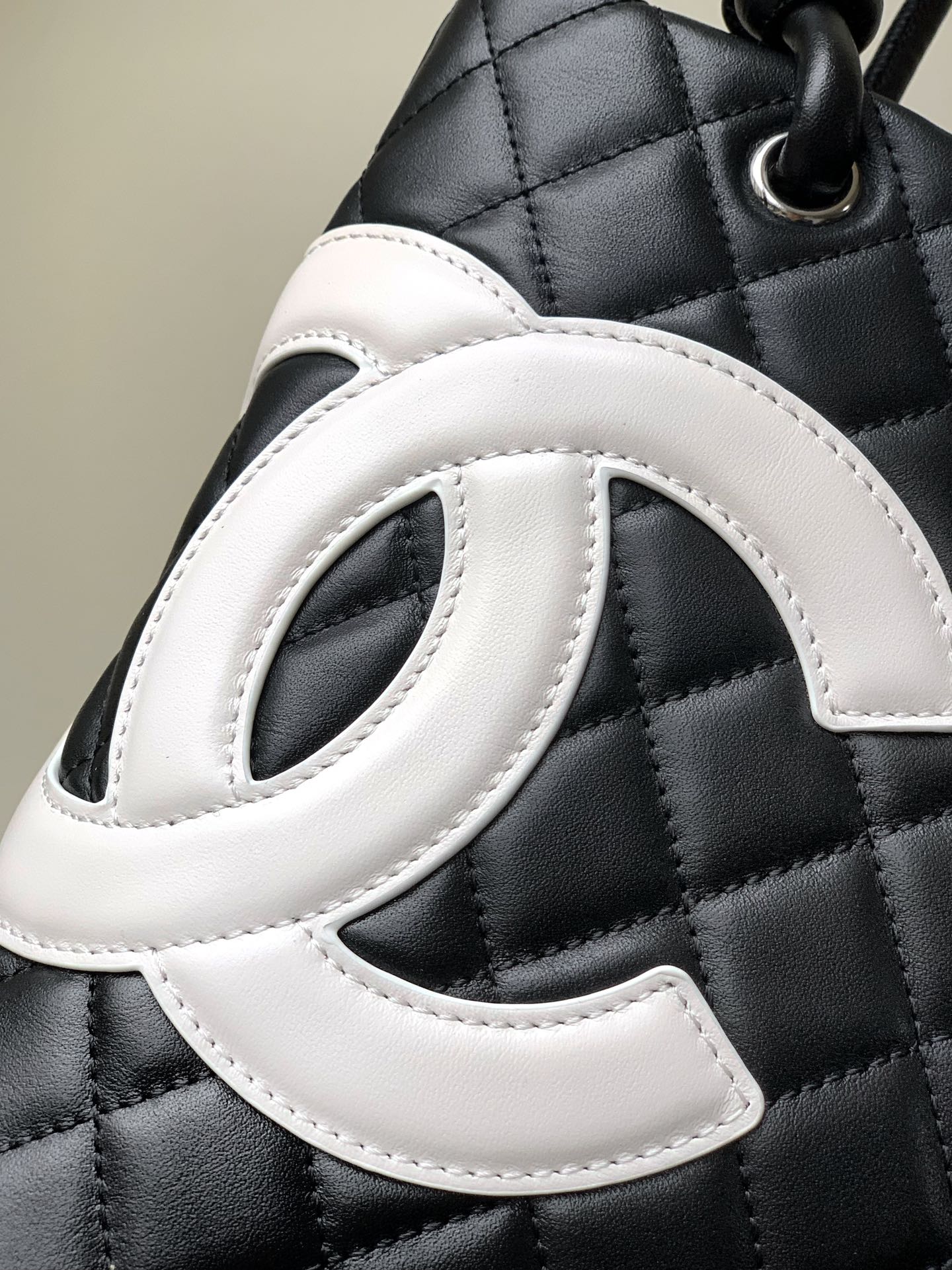 Chanel Ligne Cambon Small Tote Bag Black with White Calfskin