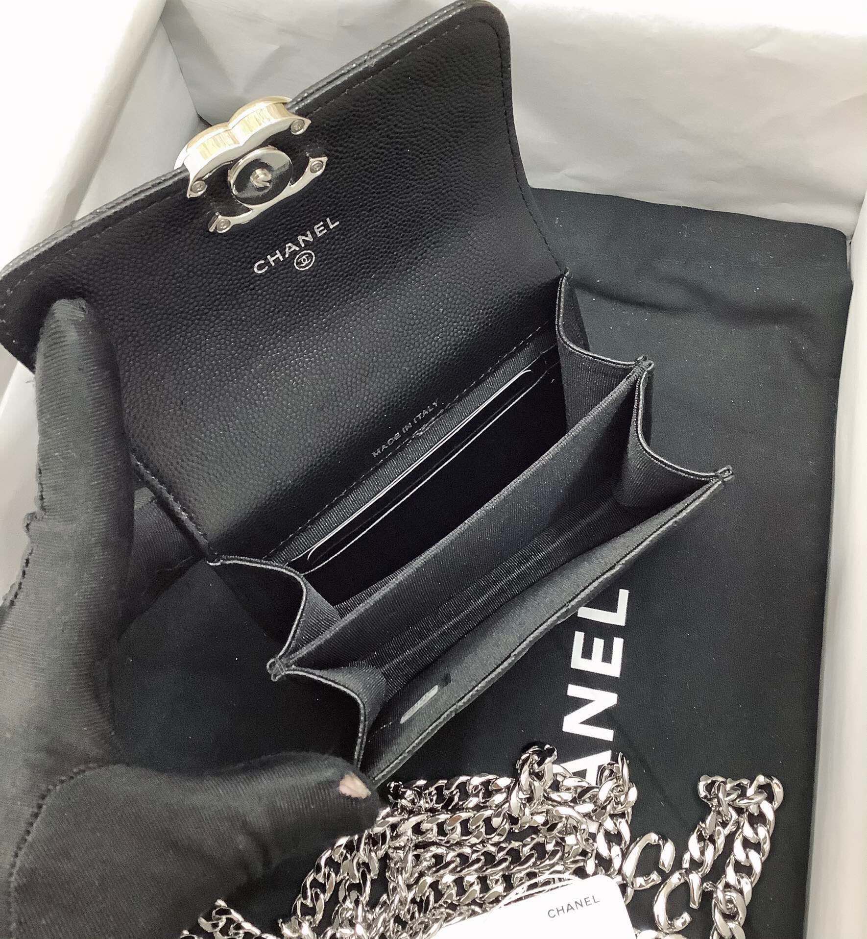 Chanel Mini Kelly Top Handle Chain Mini Vanity Case Black Lambskin