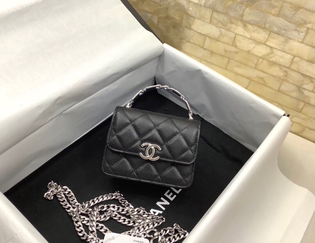 Chanel Mini Kelly Top Handle Chain Mini Vanity Case Black Lambskin