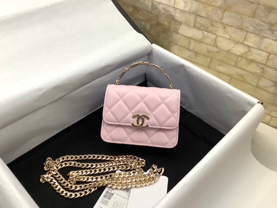 Chanel Mini Kelly Top Handle Chain Mini Vanity Case Pink Lambskin