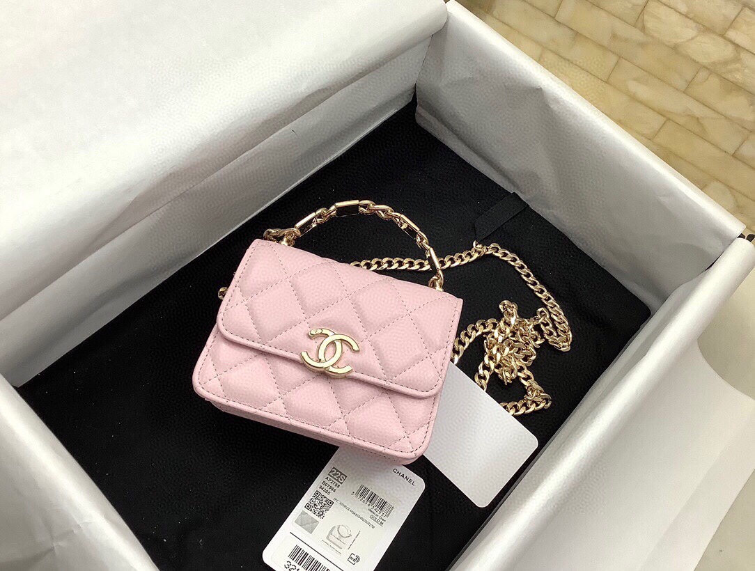 Chanel Mini Kelly Top Handle Chain Mini Vanity Case Pink Lambskin
