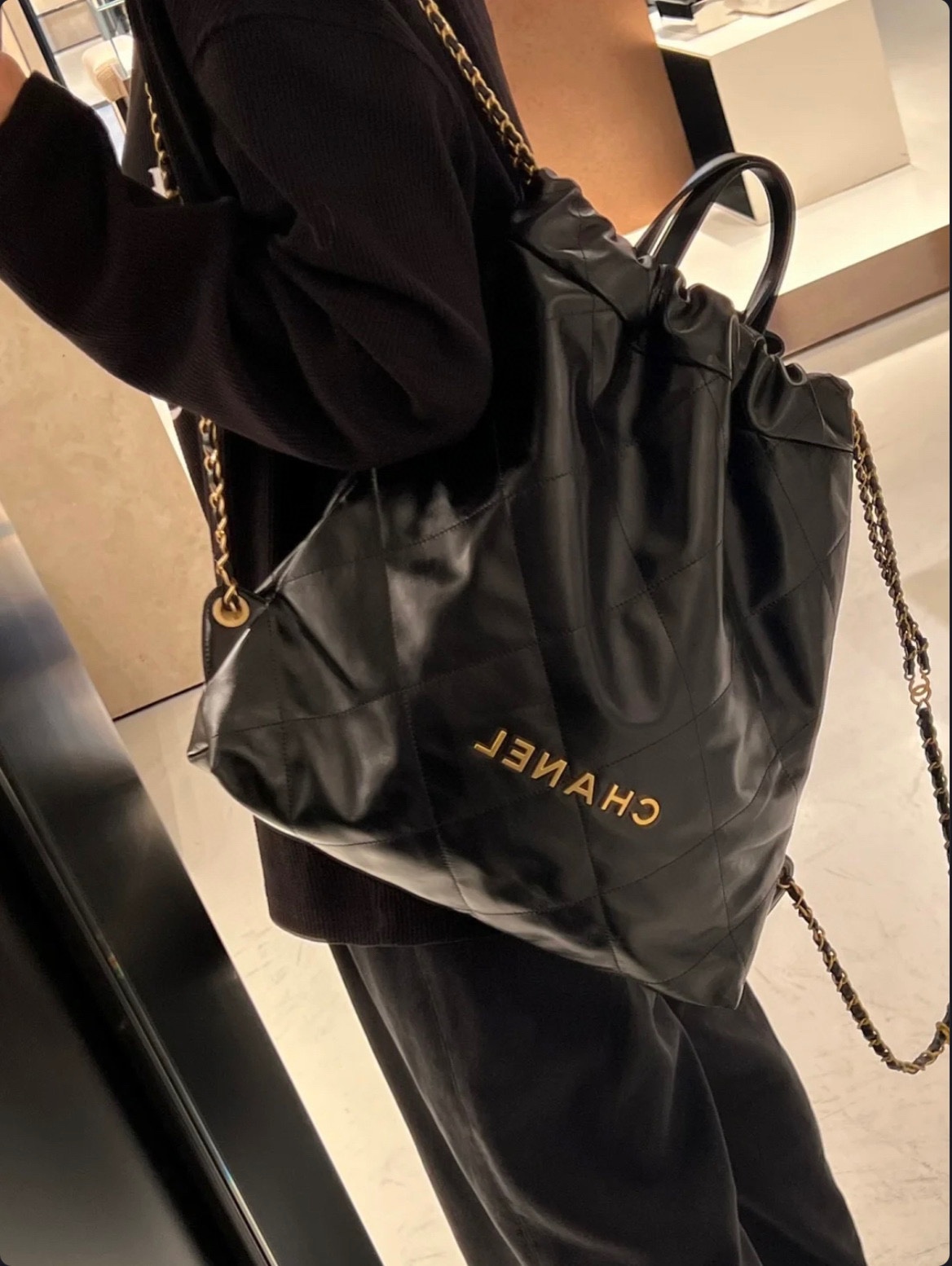 Chanel Ohanel 22 Backpack Black Leather