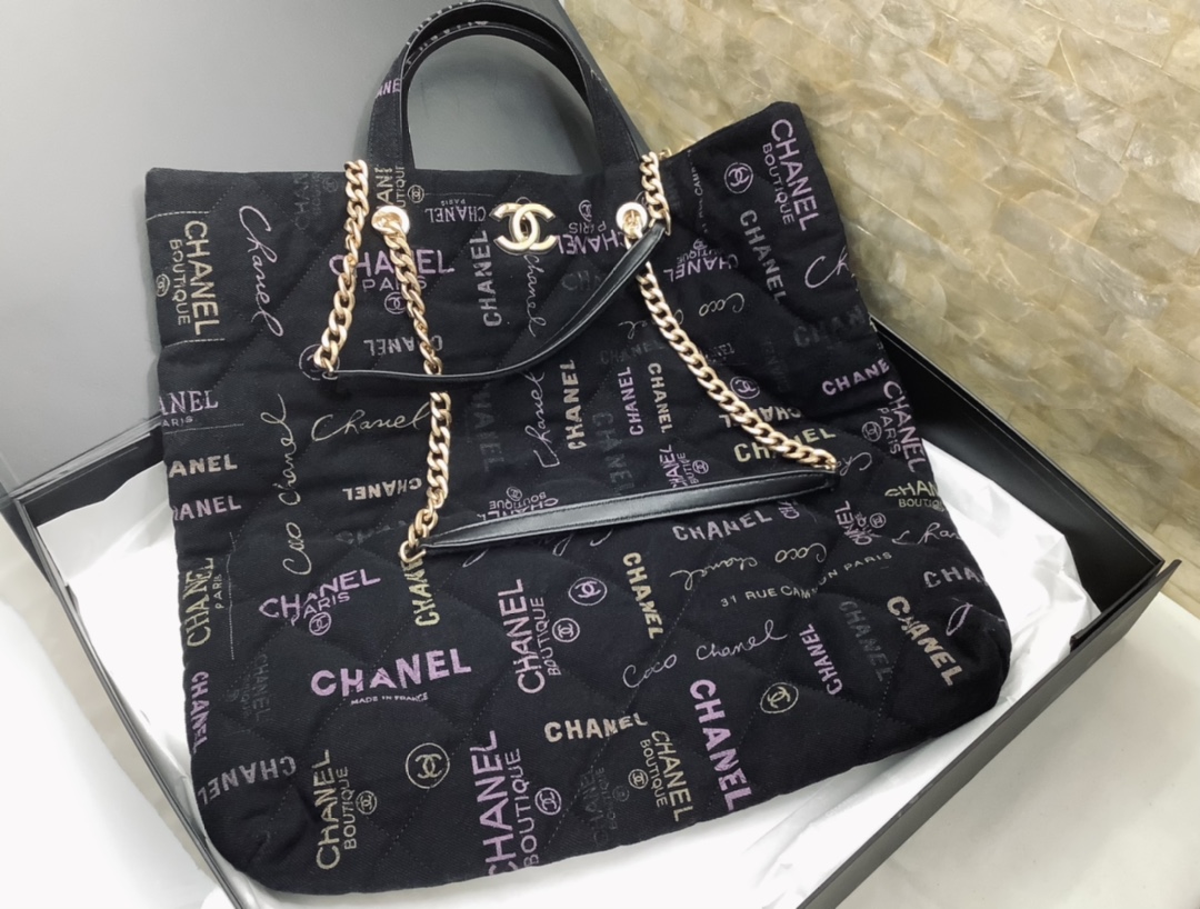 Chanel Ohanel 22 Denim Shopping Bag Black