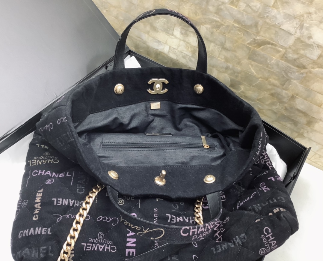 Chanel Ohanel 22 Denim Shopping Bag Black