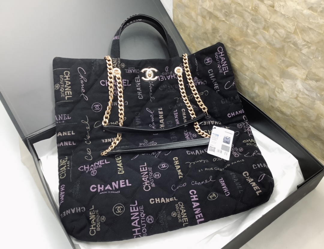 Chanel Ohanel 22 Denim Shopping Bag Black