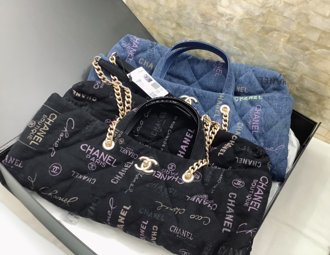 Chanel Ohanel 22 Denim Shopping Bag Black