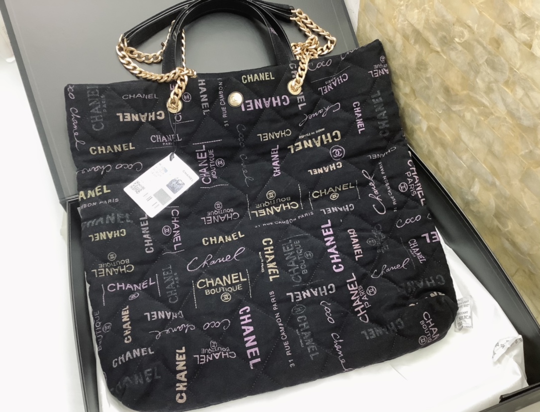 Chanel Ohanel 22 Denim Shopping Bag Black