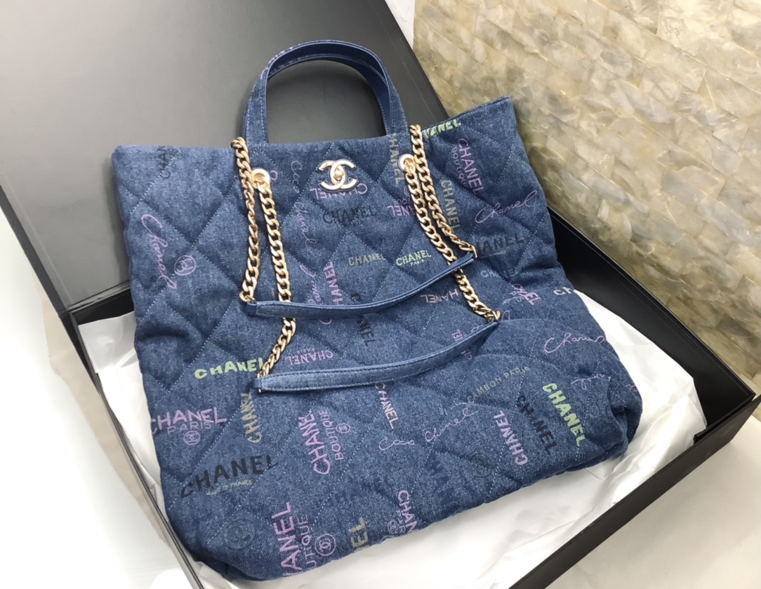 Chanel Ohanel 22 Denim Shopping Bag Blue