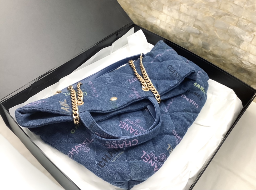 Chanel Ohanel 22 Denim Shopping Bag Blue