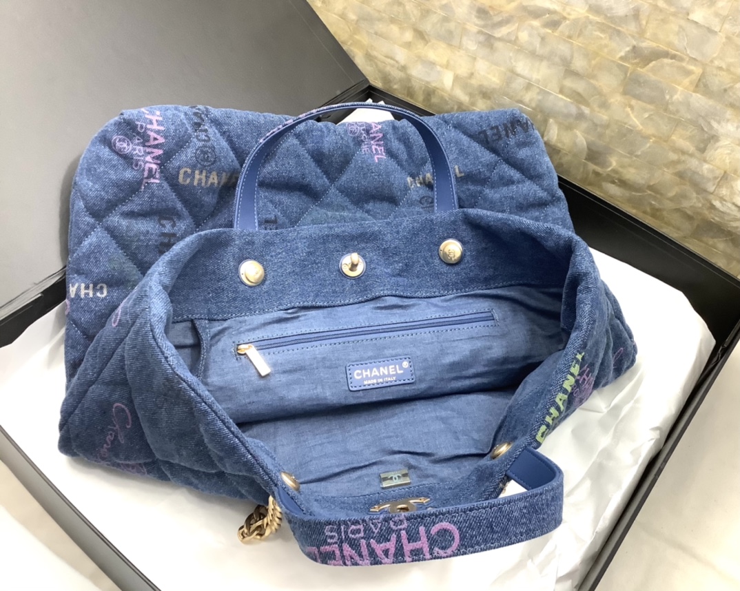 Chanel Ohanel 22 Denim Shopping Bag Blue