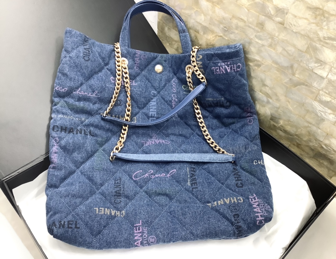 Chanel Ohanel 22 Denim Shopping Bag Blue