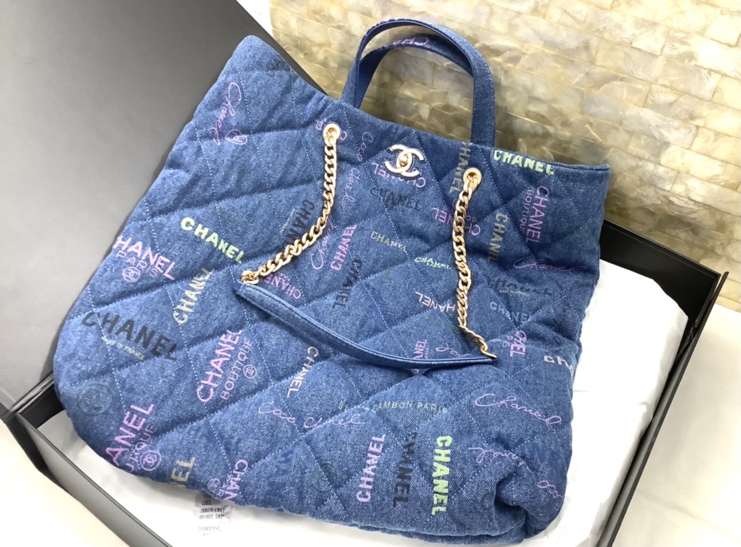 Chanel Ohanel 22 Denim Shopping Bag Blue