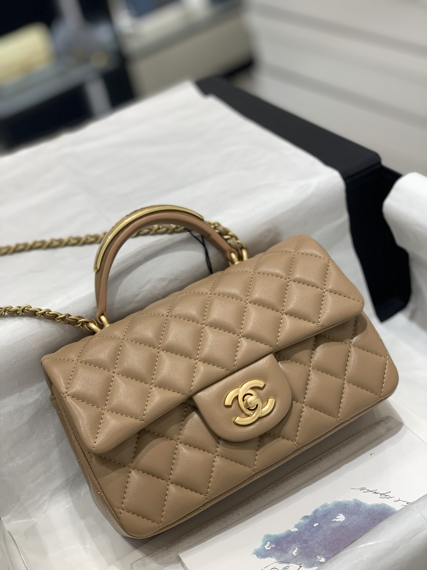 Chanel Ohanel 22B Mini Flap Bag 20cm Lambskin Beige