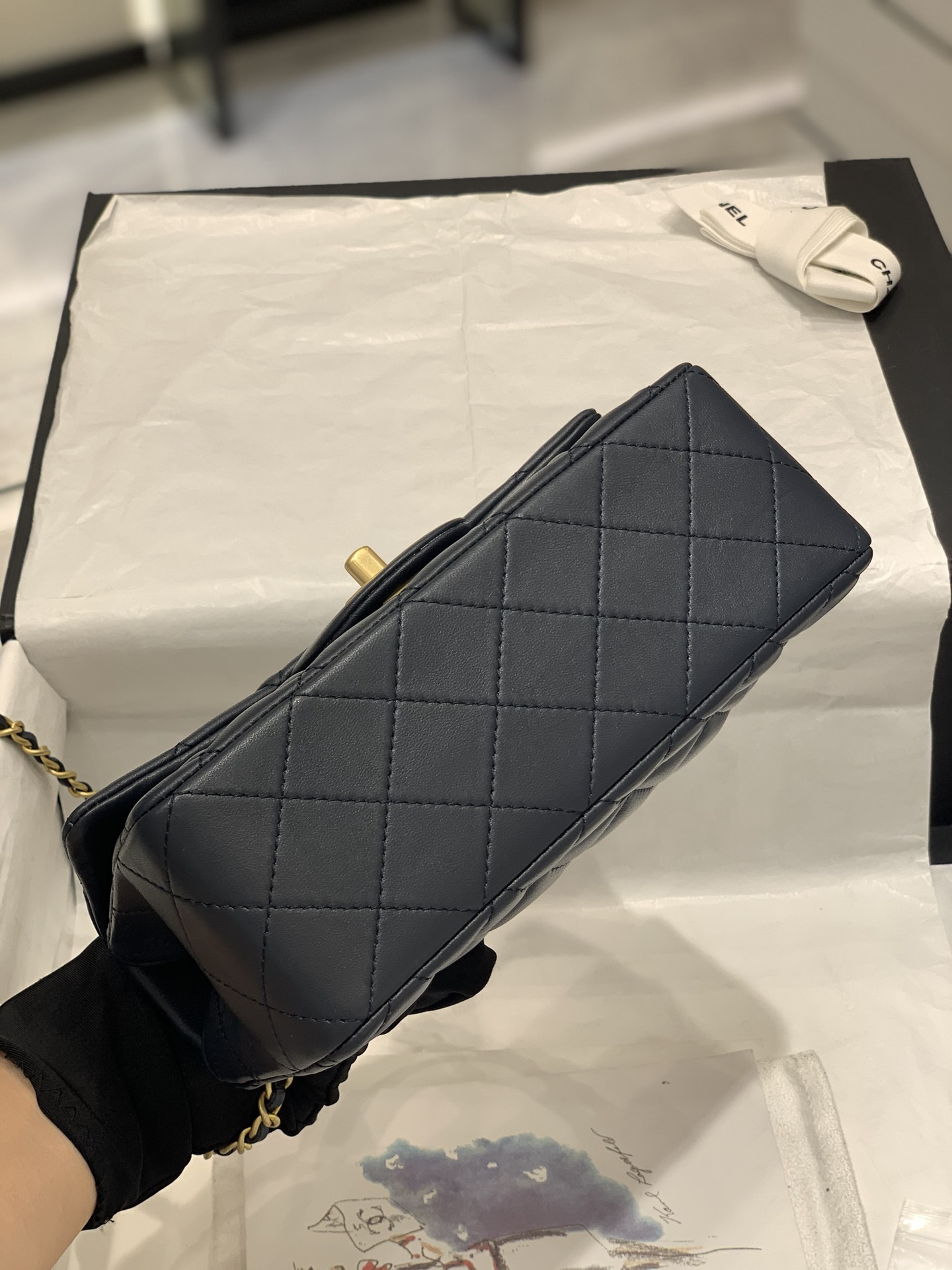 Chanel Ohanel 22B Mini Flap Bag 20cm Lambskin Dark Blue