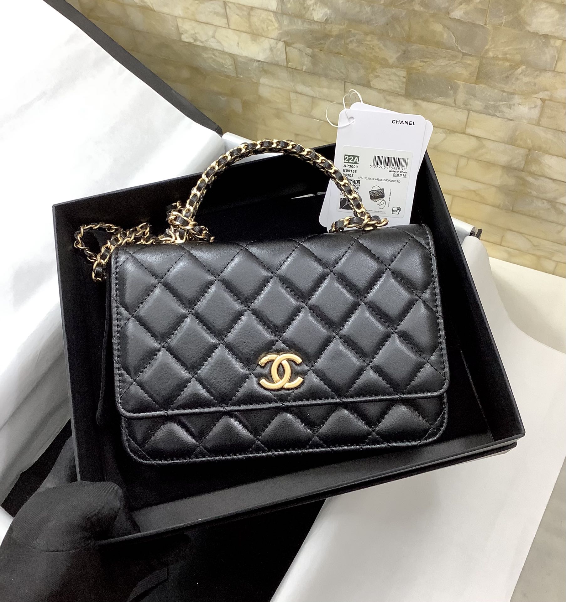 Chanel Ohanel 22k Chanel Woc Wallet On Chain Black Leather