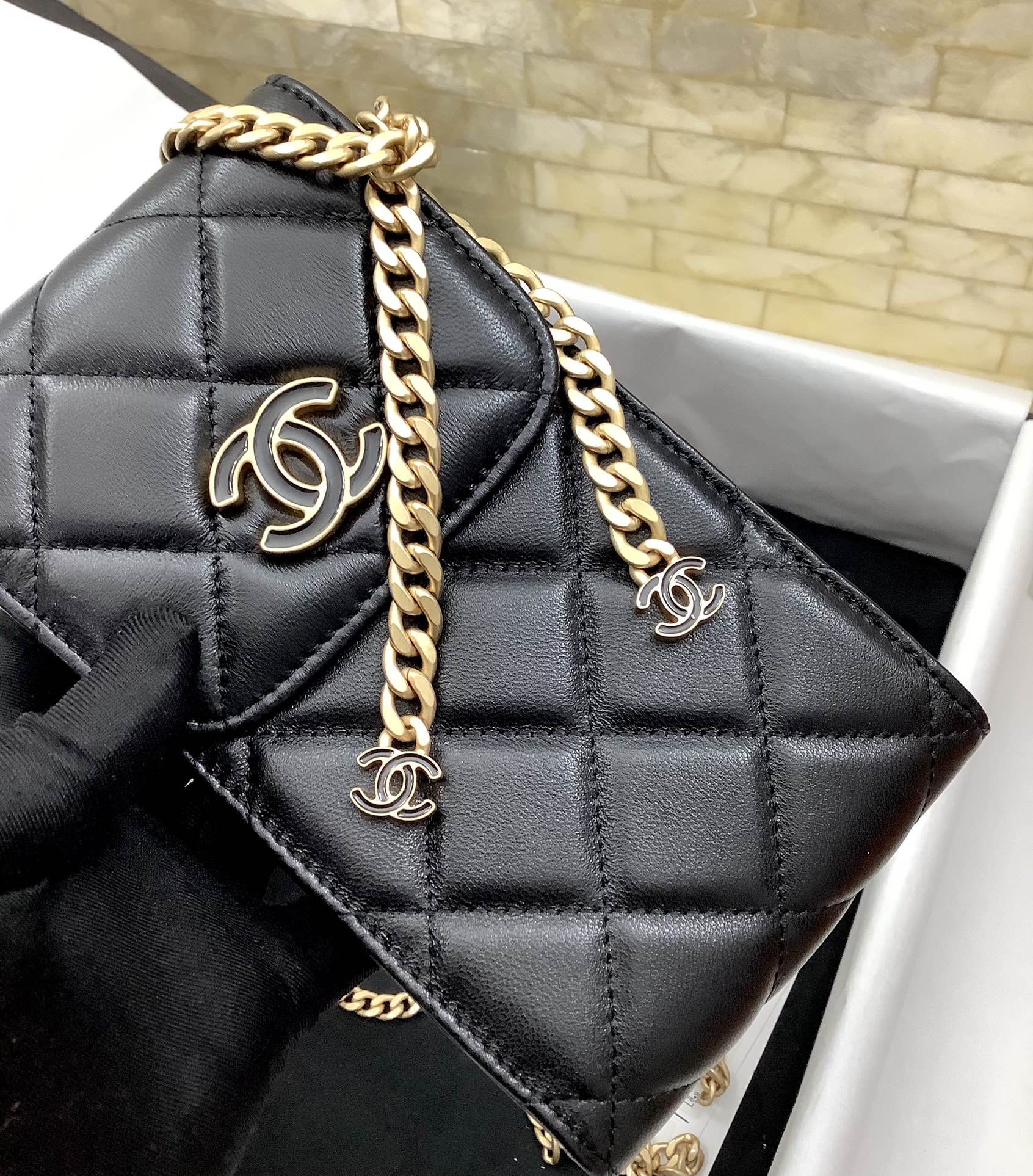 Chanel Ohanel Phone Bag Black Leather