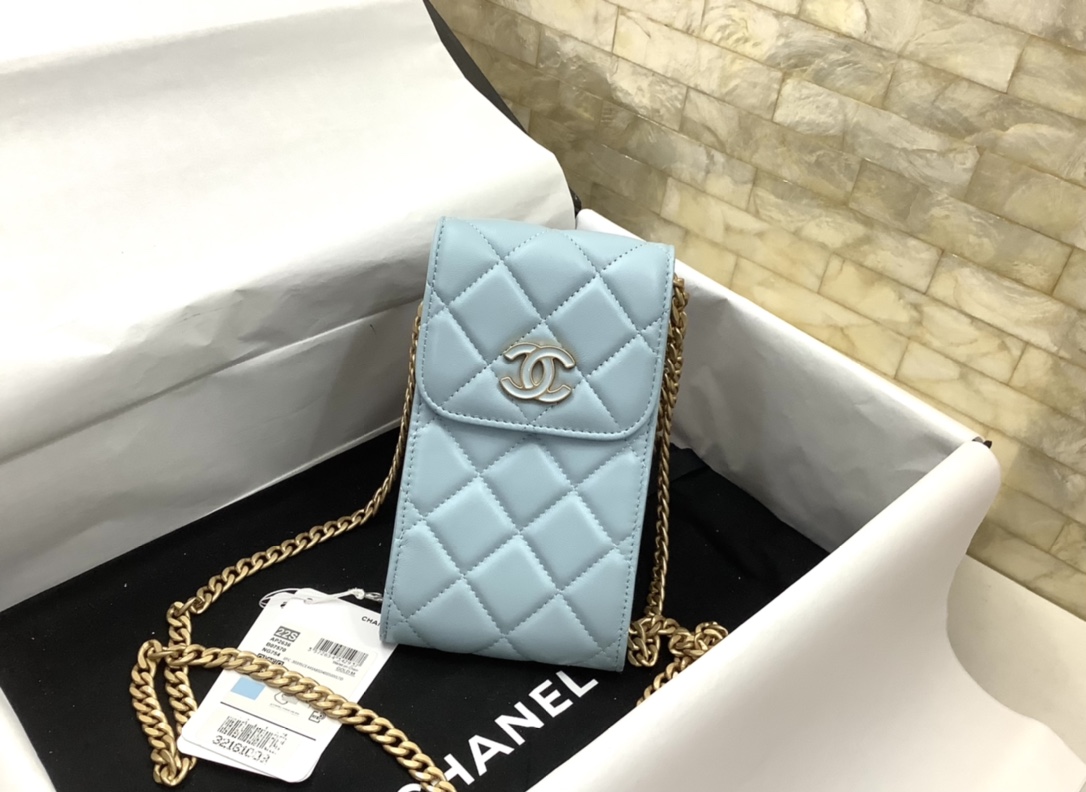 Chanel Ohanel Phone Bag Blue Leather