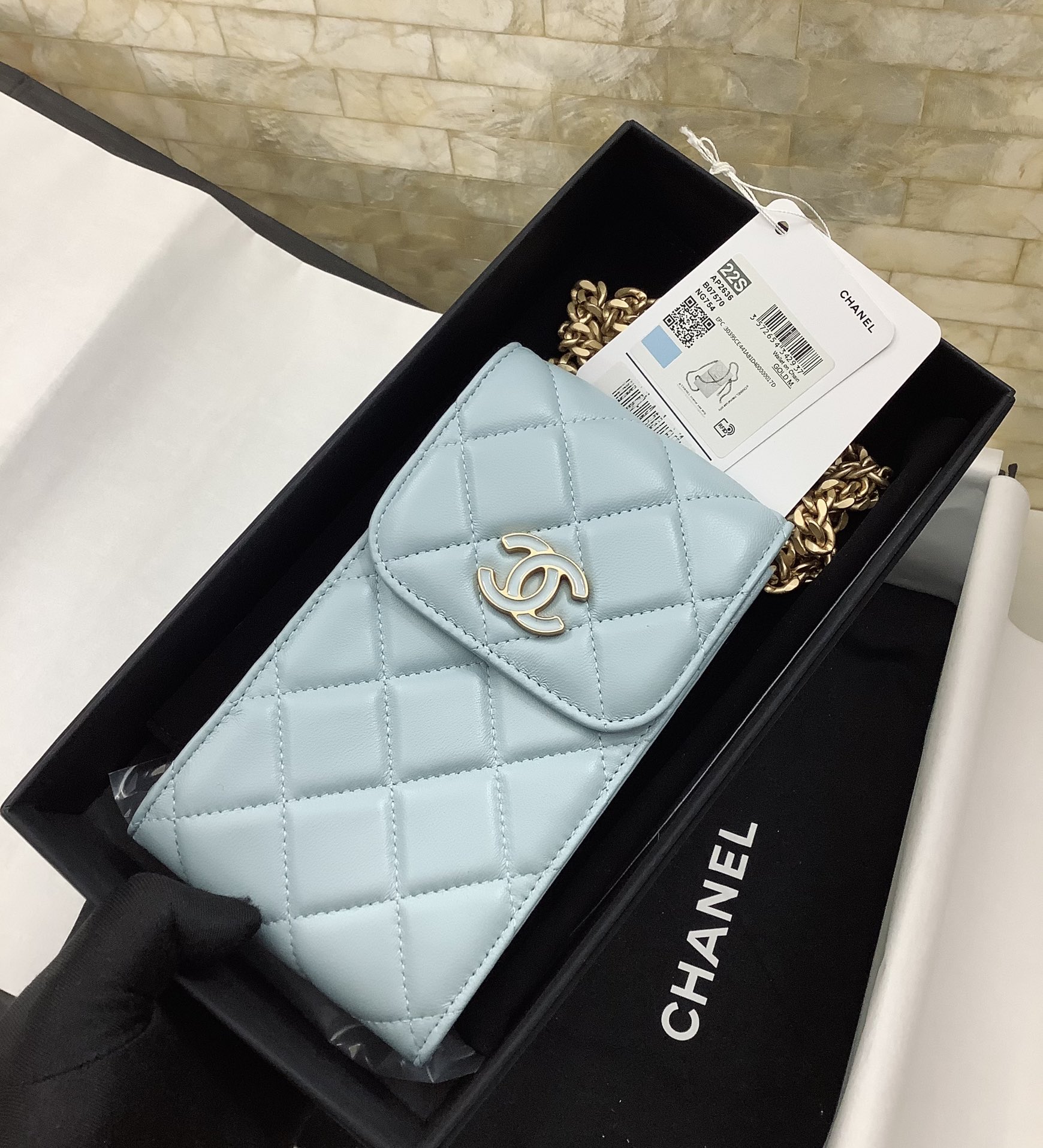 Chanel Ohanel Phone Bag Blue Leather