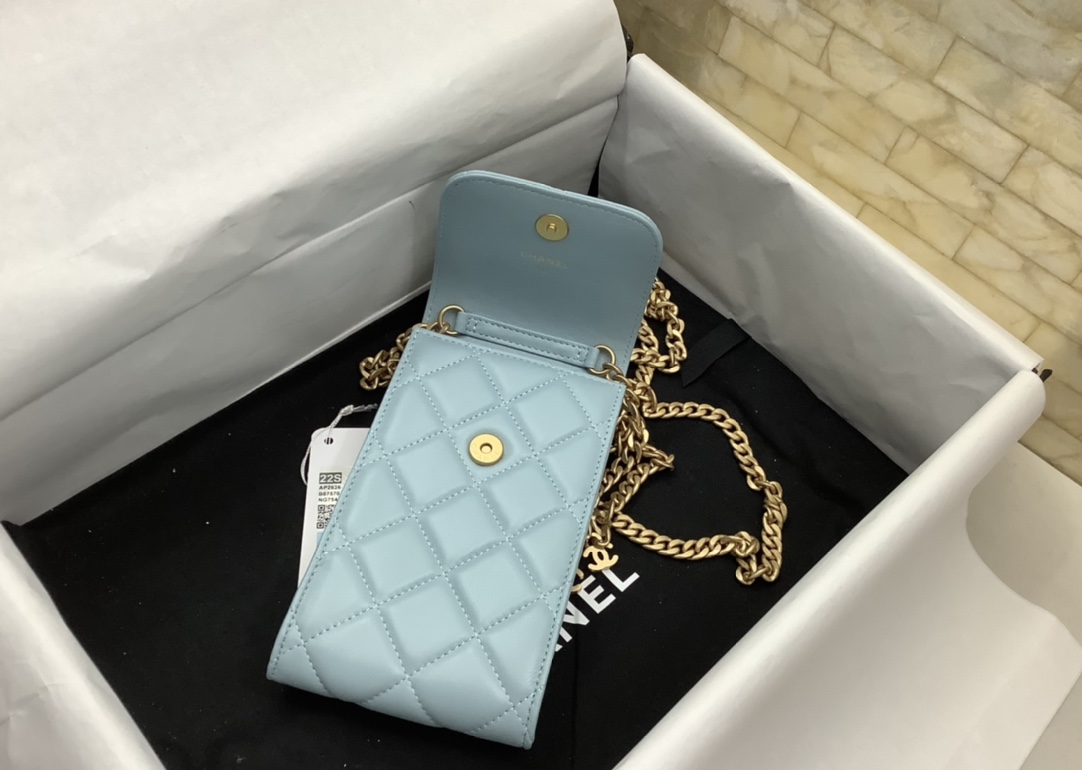 Chanel Ohanel Phone Bag Blue Leather