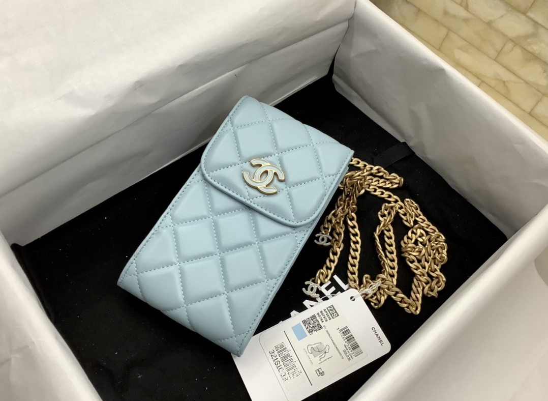 Chanel Ohanel Phone Bag Blue Leather