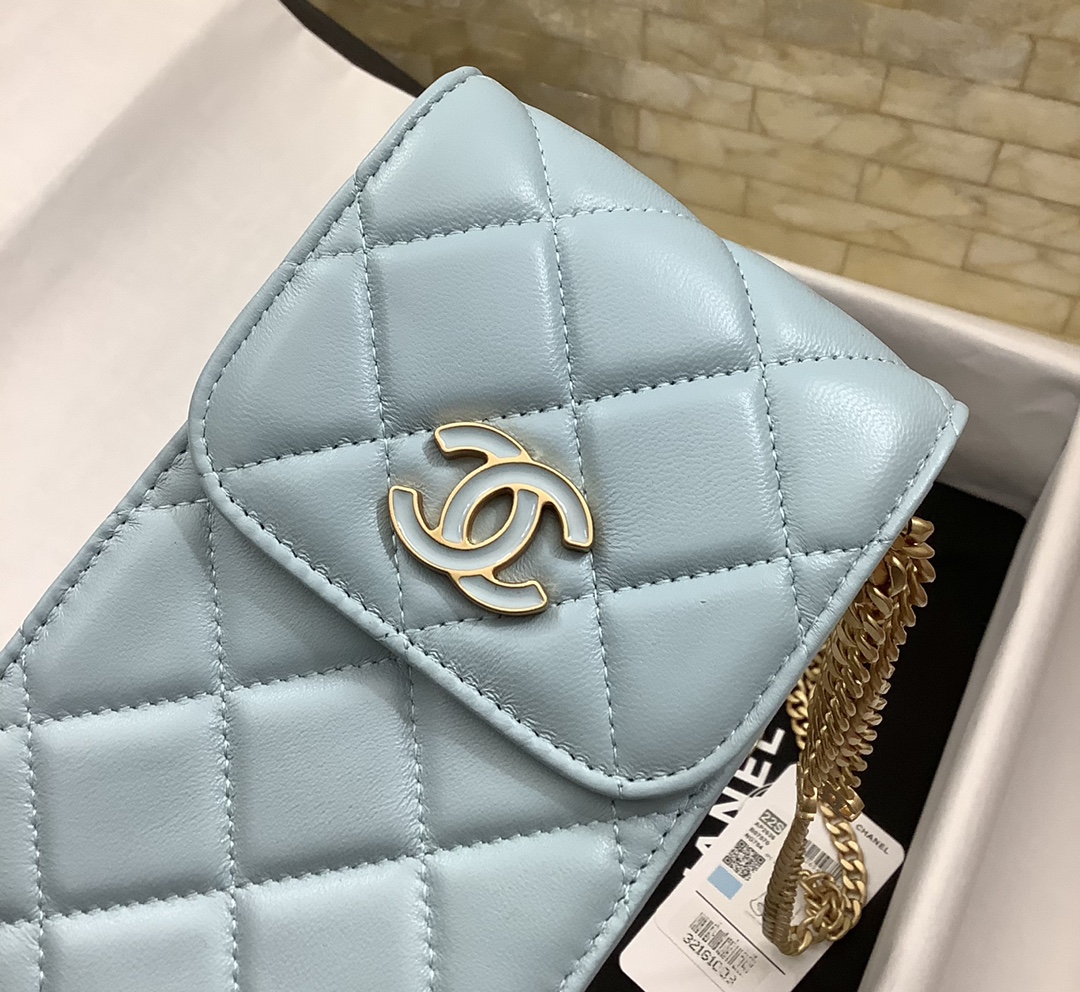 Chanel Ohanel Phone Bag Blue Leather