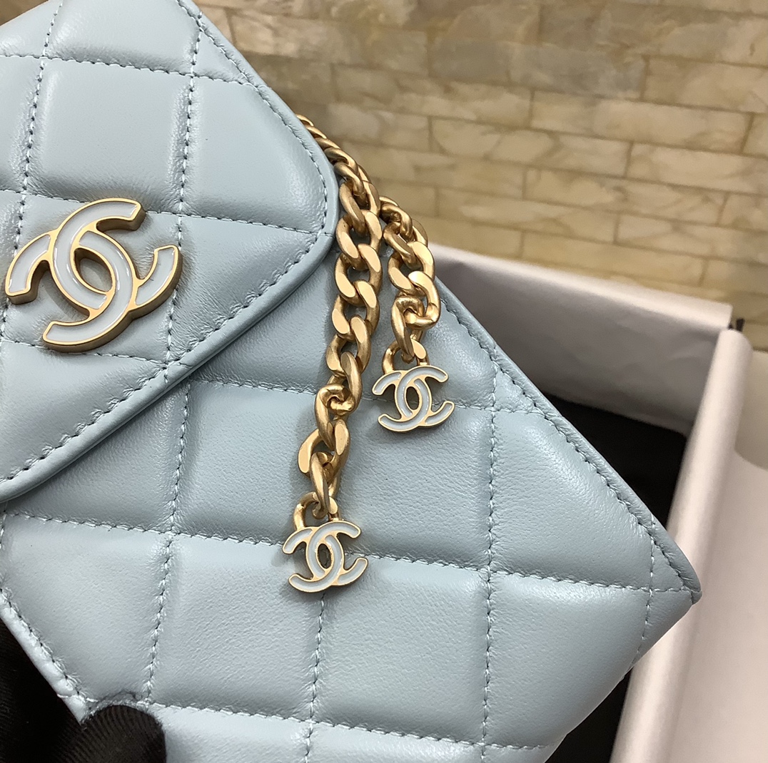 Chanel Ohanel Phone Bag Blue Leather