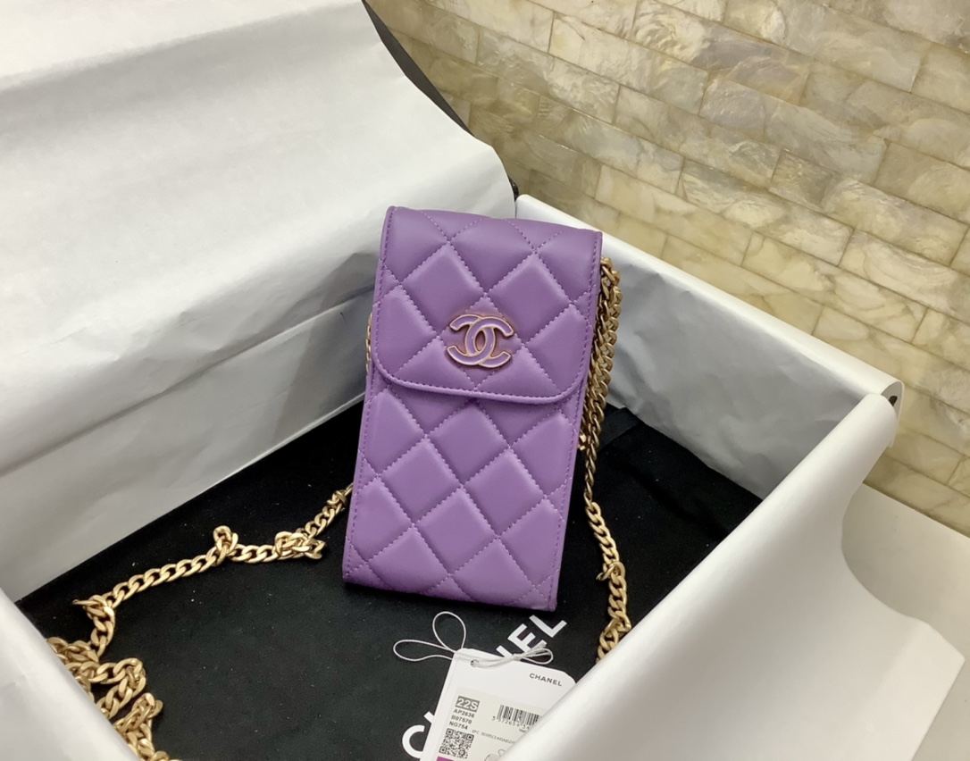 Chanel Ohanel Phone Bag Purple Leather