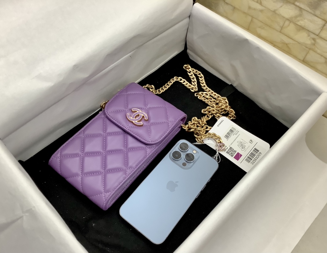 Chanel Ohanel Phone Bag Purple Leather