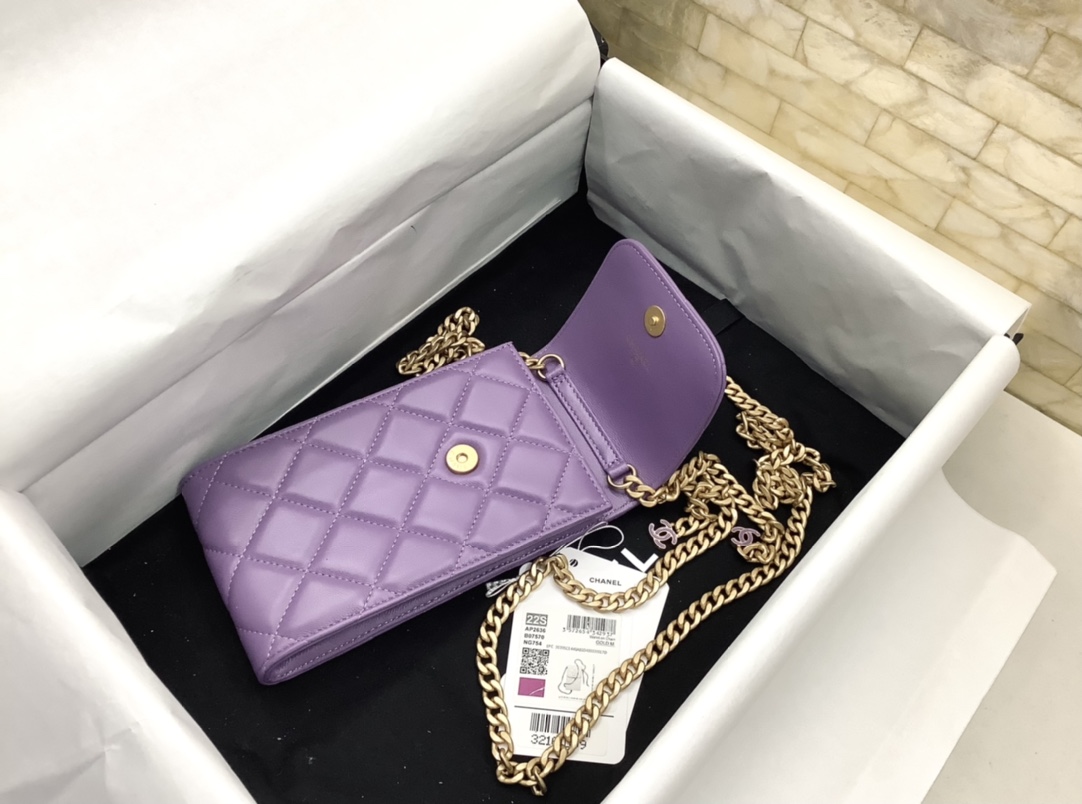 Chanel Ohanel Phone Bag Purple Leather