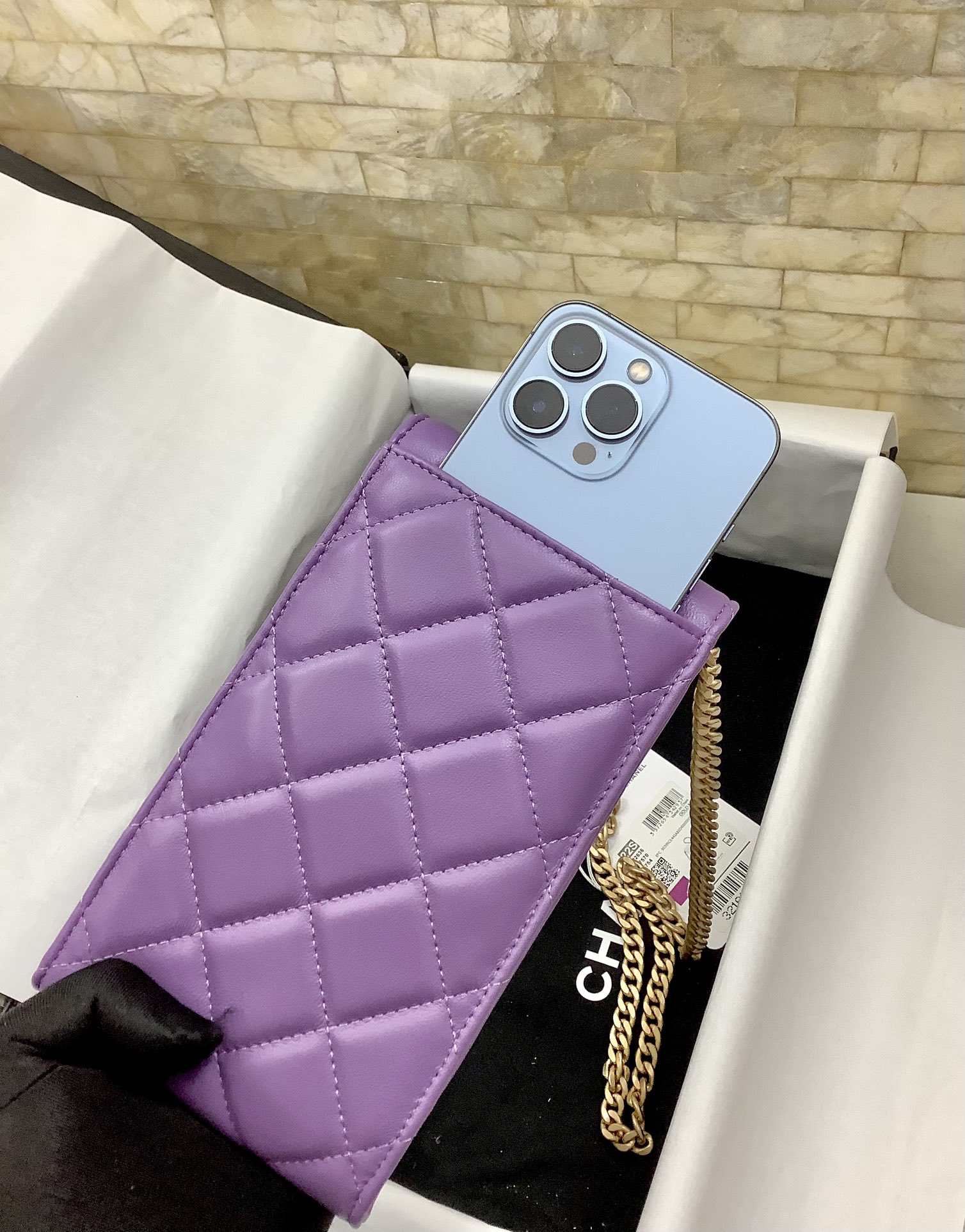 Chanel Ohanel Phone Bag Purple Leather