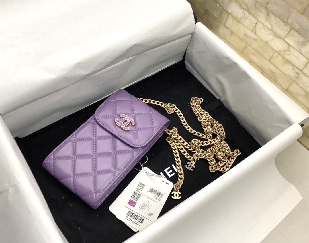 Chanel Ohanel Phone Bag Purple Leather